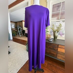 Eileen Fisher purple viscose jersey short sleeve asymmetrical hem dress S/P